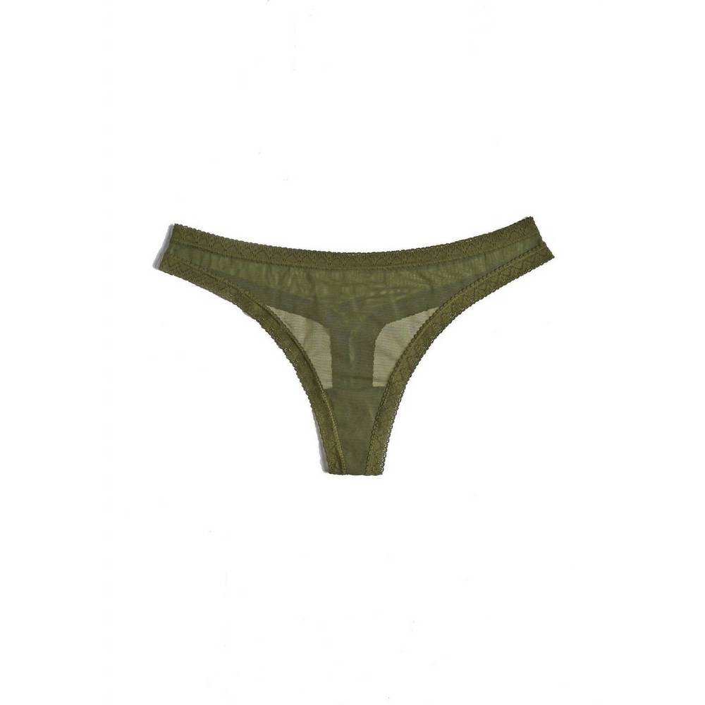 NEW BLUSH LINGERIE mesh lace trim thong panty in moss